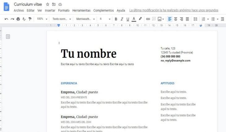 Crear un Currículum en Documentos de Google